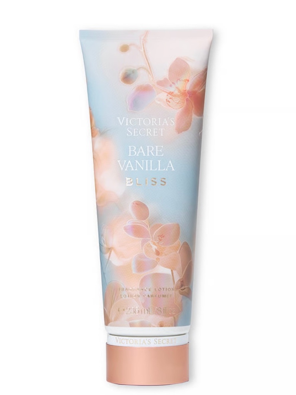 Victoria's Secret Bare Vanilla Bliss Lotion - Soft Blue & Peach Floral Tube
